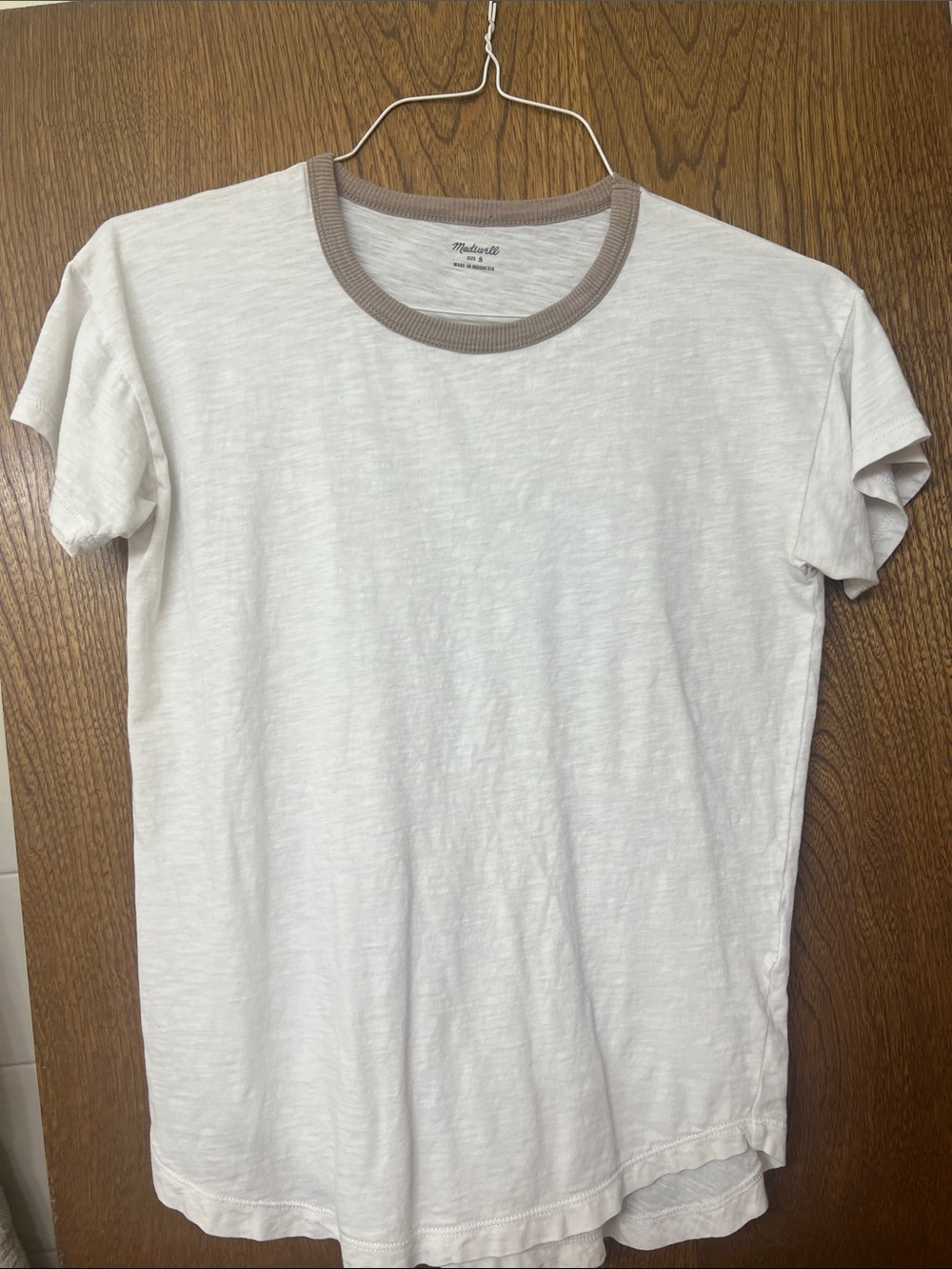 Madewell Women’s White Ringer Tee with Tan Collar